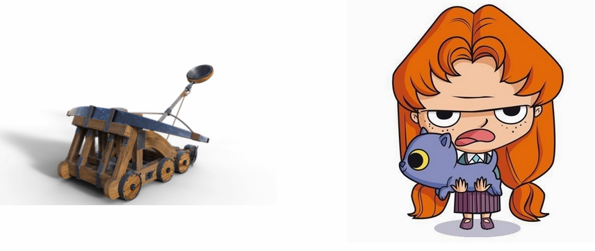 Dessin catapulte et Mortelle Adèle